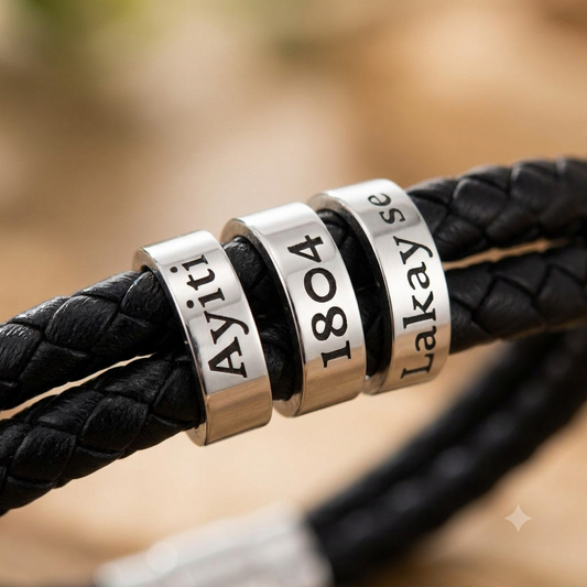 "Lakay" Custom Engraved Braided Leather Bracelet