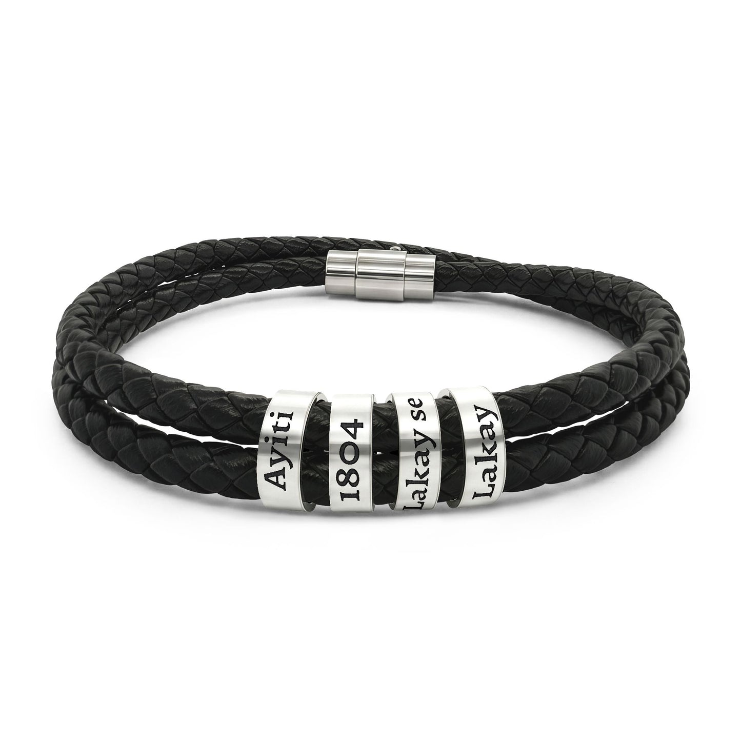 "Lakay" Custom Engraved Braided Leather Bracelet