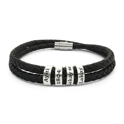 "Lakay" Custom Engraved Braided Leather Bracelet