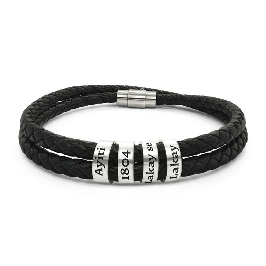 "Lakay" Custom Engraved Braided Leather Bracelet