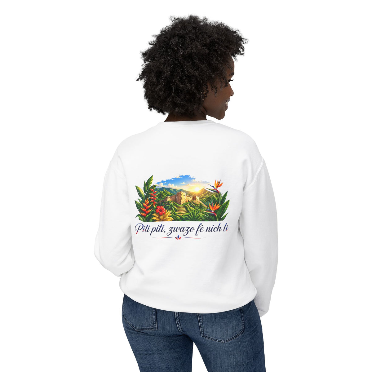 Haiti Heritage Crewneck — "Piti Piti Zwazo Fè Nich Li" Citadel Edition
