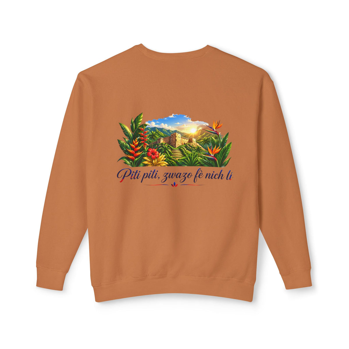 Haiti Heritage Crewneck — "Piti Piti Zwazo Fè Nich Li" Citadel Edition