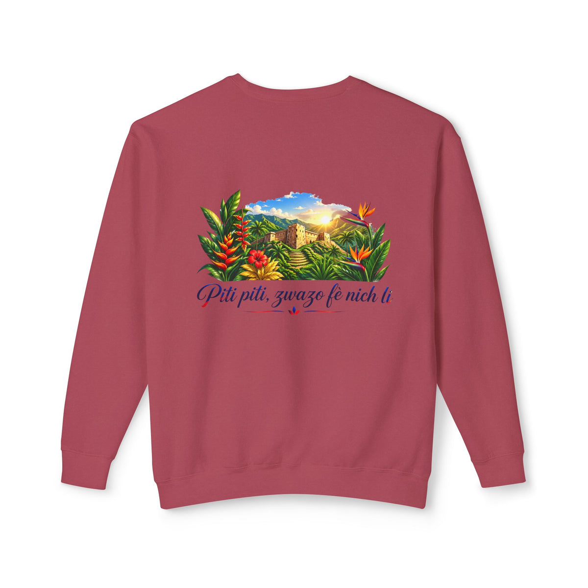 Haiti Heritage Crewneck — "Piti Piti Zwazo Fè Nich Li" Citadel Edition