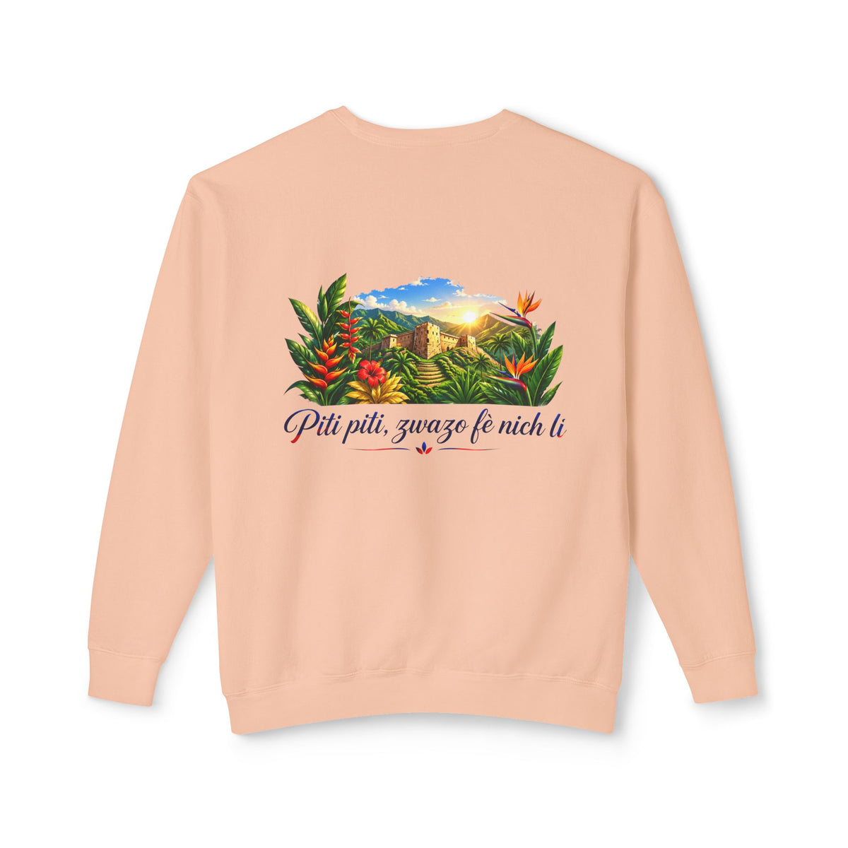 Haiti Heritage Crewneck — "Piti Piti Zwazo Fè Nich Li" Citadel Edition