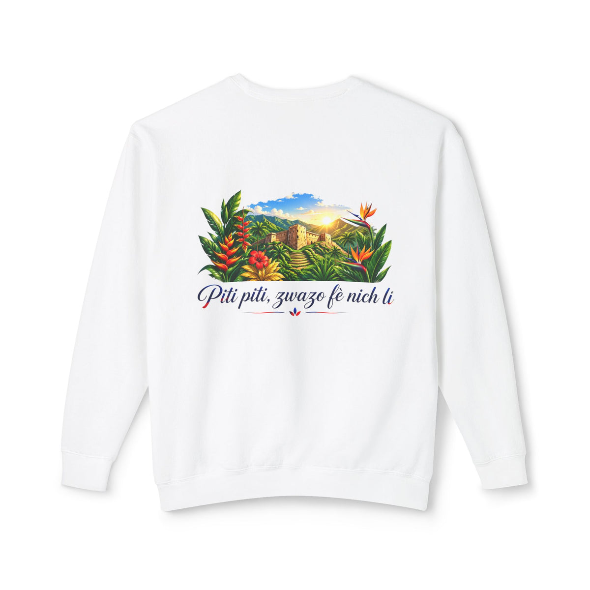 Haiti Heritage Crewneck — "Piti Piti Zwazo Fè Nich Li" Citadel Edition