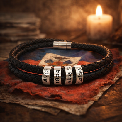 "Lakay" Custom Engraved Braided Leather Bracelet