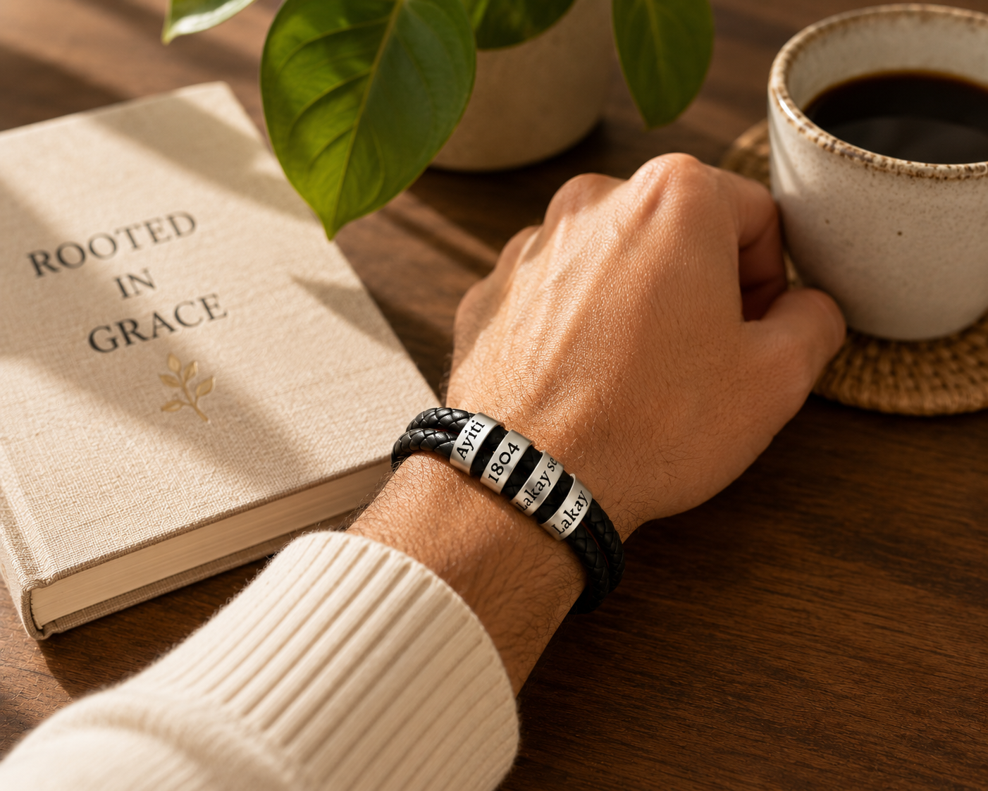 "Lakay" Custom Engraved Braided Leather Bracelet