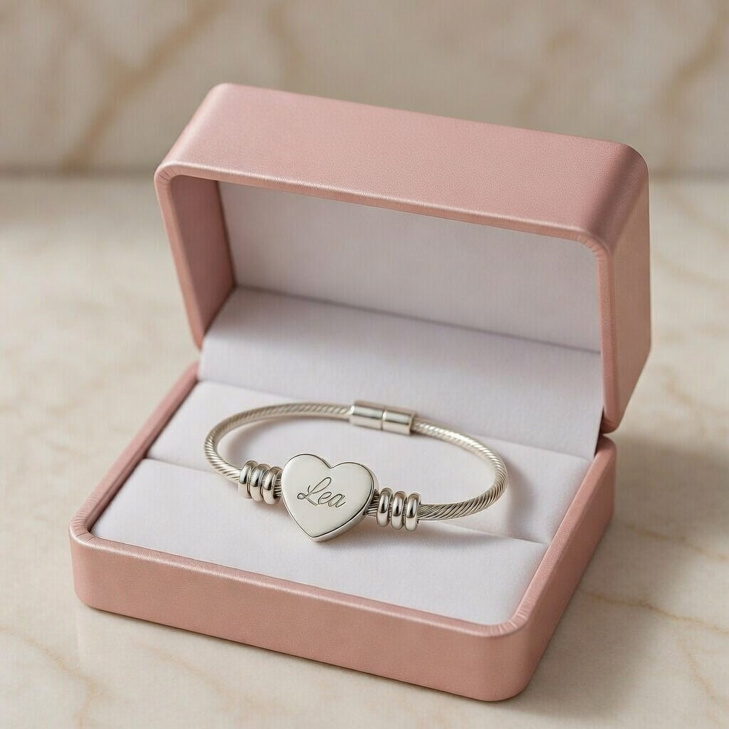 Ramleta Personalized Heart Name Bracelet - Custom Engraved Jewelry Gift
