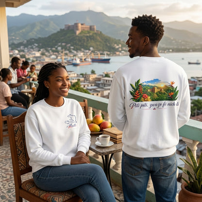Haiti Heritage Crewneck — "Piti Piti Zwazo Fè Nich Li" Citadel Edition
